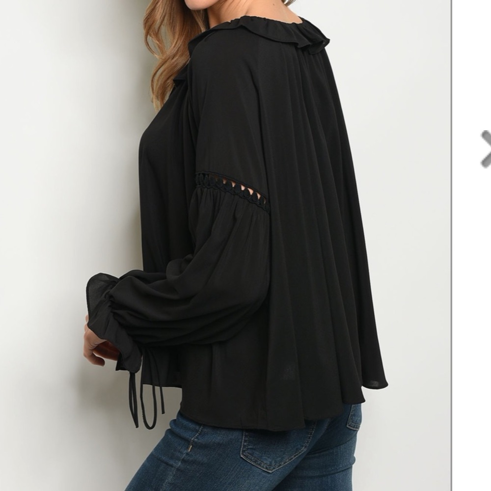 Black Ruffle Detail Tunic Top - Picture 7 of 7